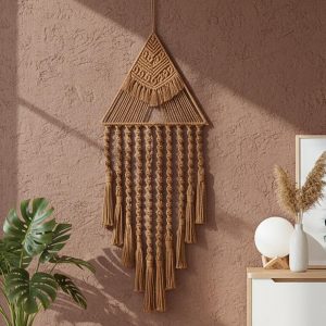 Boho Macrame Wall Hanging – Handmade Cotton Rope Tapestry with Tassels, Bohemian Home Décor, Woven Wall Art for Bedroom and Living Room